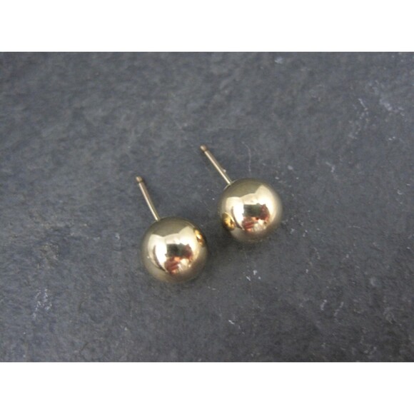 8mm Gold Ball Stud Earrings 14K Gold Filled New Old Stock - Picture 3 of 10